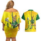 Personalised Australia Lacrosse Couples Matching Off Shoulder Short Dress and Hawaiian Shirt Go Aussie Kangaroo Dynamic Style