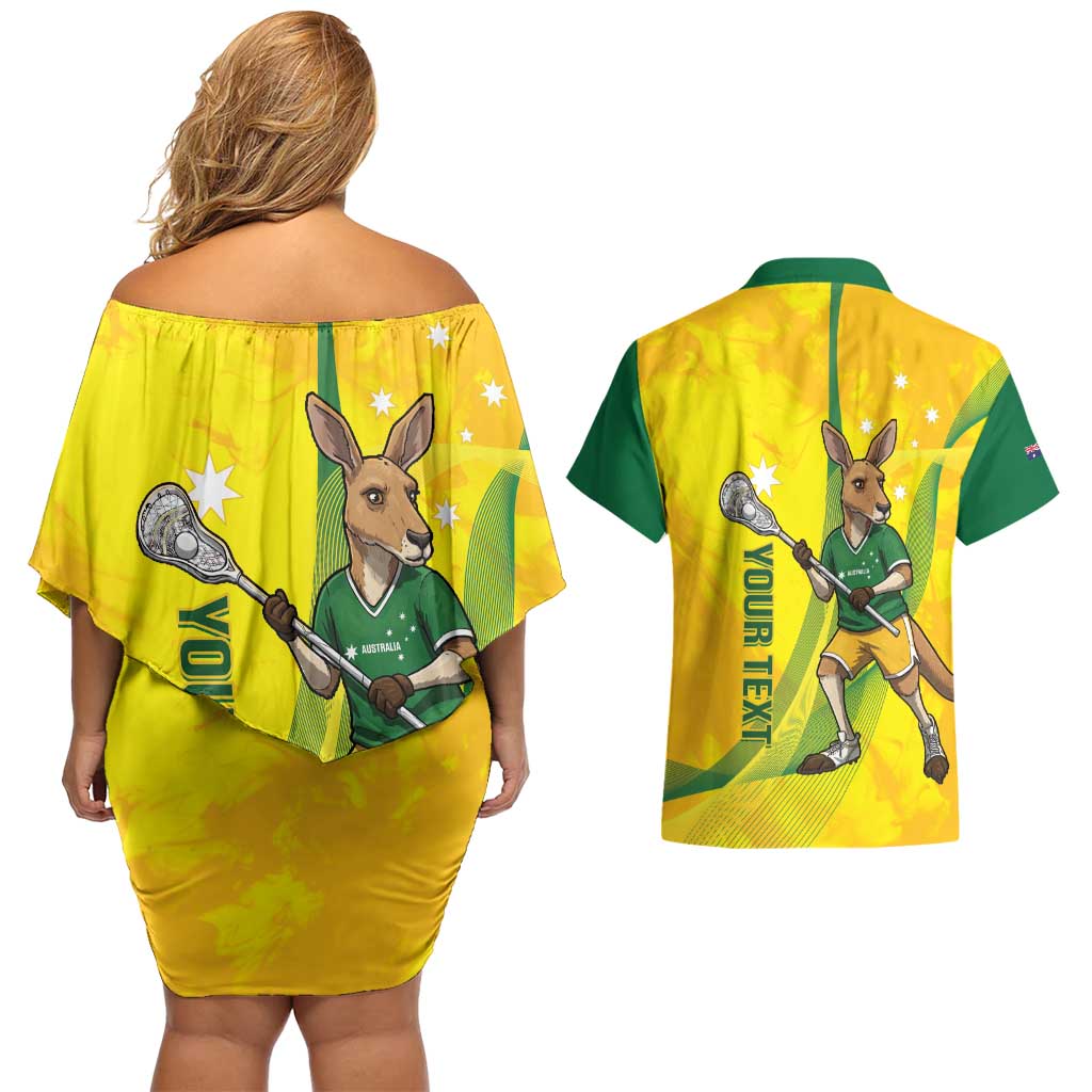 Personalised Australia Lacrosse Couples Matching Off Shoulder Short Dress and Hawaiian Shirt Go Aussie Kangaroo Dynamic Style