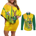 Personalised Australia Lacrosse Couples Matching Off Shoulder Short Dress and Long Sleeve Button Shirt Go Aussie Kangaroo Dynamic Style