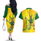 Personalised Australia Lacrosse Couples Matching Off The Shoulder Long Sleeve Dress and Hawaiian Shirt Go Aussie Kangaroo Dynamic Style