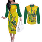 Personalised Australia Lacrosse Couples Matching Off The Shoulder Long Sleeve Dress and Long Sleeve Button Shirt Go Aussie Kangaroo Dynamic Style