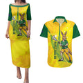 Personalised Australia Lacrosse Couples Matching Puletasi and Hawaiian Shirt Go Aussie Kangaroo Dynamic Style