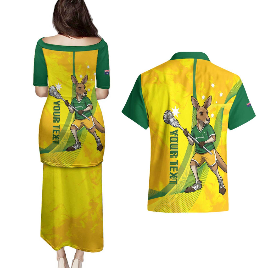 Personalised Australia Lacrosse Couples Matching Puletasi and Hawaiian Shirt Go Aussie Kangaroo Dynamic Style