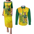 Personalised Australia Lacrosse Couples Matching Puletasi and Long Sleeve Button Shirt Go Aussie Kangaroo Dynamic Style