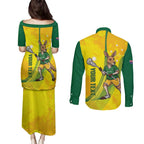 Personalised Australia Lacrosse Couples Matching Puletasi and Long Sleeve Button Shirt Go Aussie Kangaroo Dynamic Style