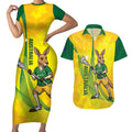 Personalised Australia Lacrosse Couples Matching Short Sleeve Bodycon Dress and Hawaiian Shirt Go Aussie Kangaroo Dynamic Style