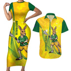 Personalised Australia Lacrosse Couples Matching Short Sleeve Bodycon Dress and Hawaiian Shirt Go Aussie Kangaroo Dynamic Style