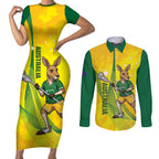 Personalised Australia Lacrosse Couples Matching Short Sleeve Bodycon Dress and Long Sleeve Button Shirt Go Aussie Kangaroo Dynamic Style