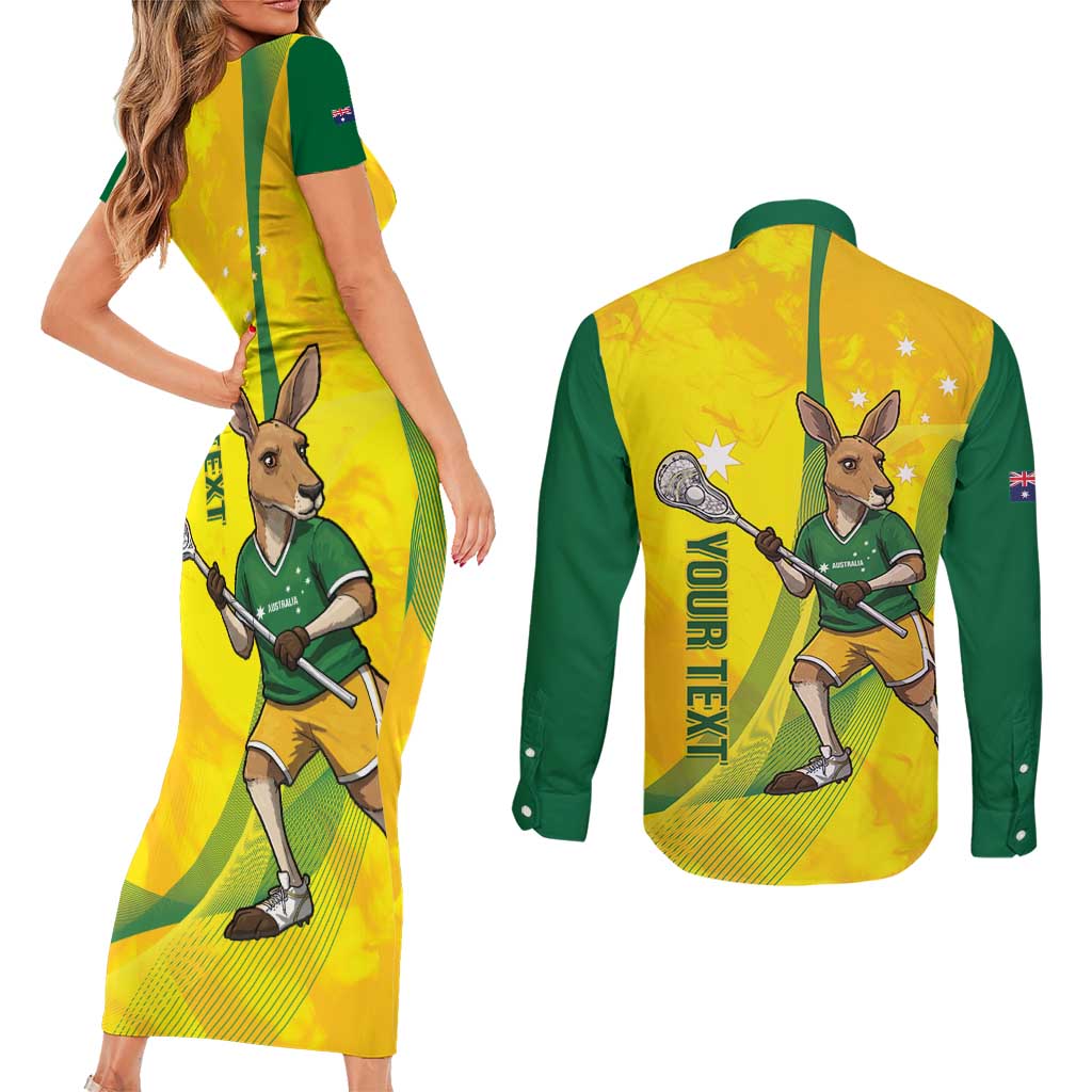 Personalised Australia Lacrosse Couples Matching Short Sleeve Bodycon Dress and Long Sleeve Button Shirt Go Aussie Kangaroo Dynamic Style