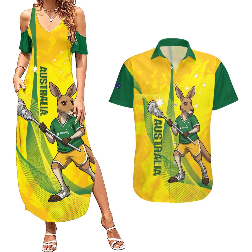 Personalised Australia Lacrosse Couples Matching Summer Maxi Dress and Hawaiian Shirt Go Aussie Kangaroo Dynamic Style