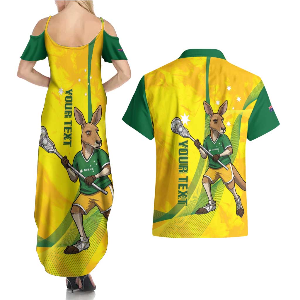 Personalised Australia Lacrosse Couples Matching Summer Maxi Dress and Hawaiian Shirt Go Aussie Kangaroo Dynamic Style