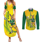 Personalised Australia Lacrosse Couples Matching Summer Maxi Dress and Long Sleeve Button Shirt Go Aussie Kangaroo Dynamic Style