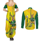 Personalised Australia Lacrosse Couples Matching Summer Maxi Dress and Long Sleeve Button Shirt Go Aussie Kangaroo Dynamic Style