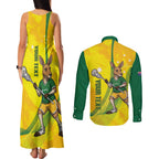 Personalised Australia Lacrosse Couples Matching Tank Maxi Dress and Long Sleeve Button Shirt Go Aussie Kangaroo Dynamic Style