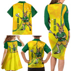 Personalised Australia Lacrosse Family Matching Long Sleeve Bodycon Dress and Hawaiian Shirt Go Aussie Kangaroo Dynamic Style