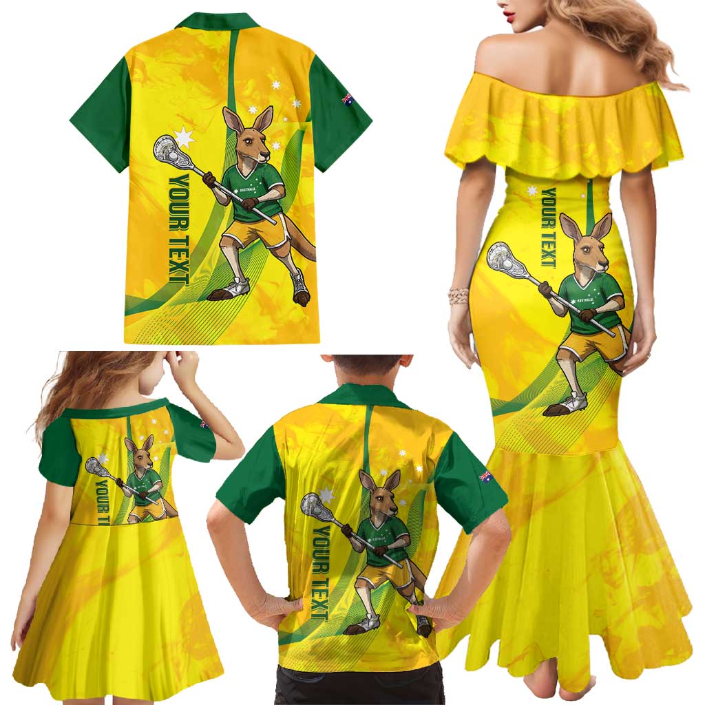 Personalised Australia Lacrosse Family Matching Mermaid Dress and Hawaiian Shirt Go Aussie Kangaroo Dynamic Style