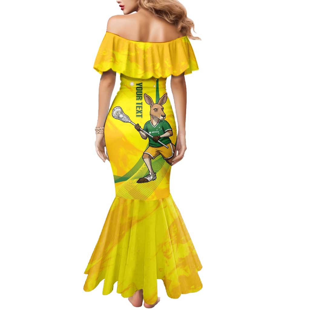 Personalised Australia Lacrosse Family Matching Mermaid Dress and Hawaiian Shirt Go Aussie Kangaroo Dynamic Style