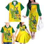 Personalised Australia Lacrosse Family Matching Off The Shoulder Long Sleeve Dress and Hawaiian Shirt Go Aussie Kangaroo Dynamic Style