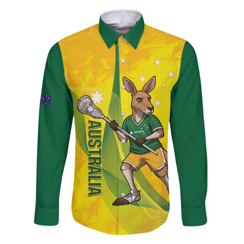 Personalised Australia Lacrosse Family Matching Off The Shoulder Long Sleeve Dress and Hawaiian Shirt Go Aussie Kangaroo Dynamic Style