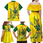 Personalised Australia Lacrosse Family Matching Off Shoulder Maxi Dress and Hawaiian Shirt Go Aussie Kangaroo Dynamic Style