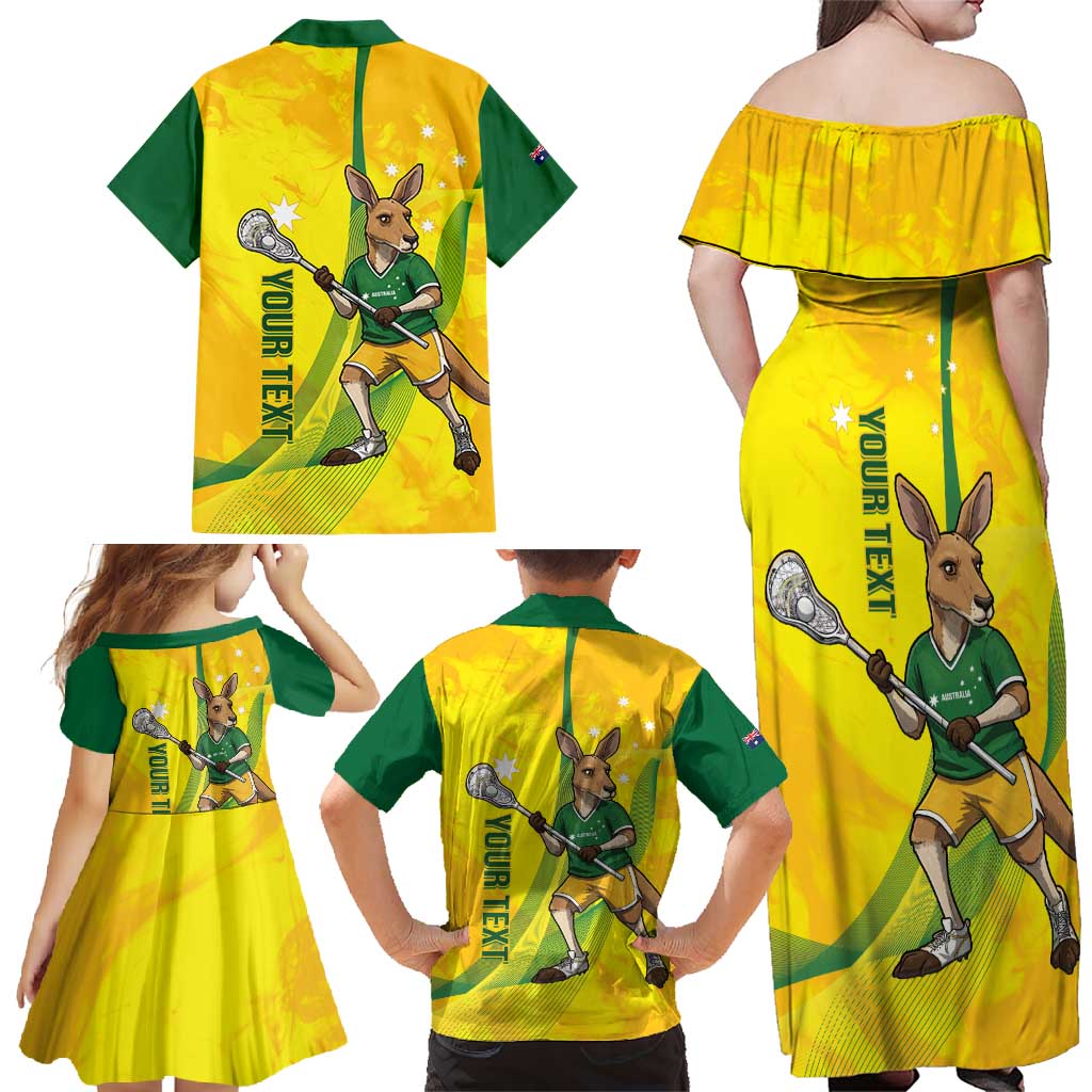 Personalised Australia Lacrosse Family Matching Off Shoulder Maxi Dress and Hawaiian Shirt Go Aussie Kangaroo Dynamic Style