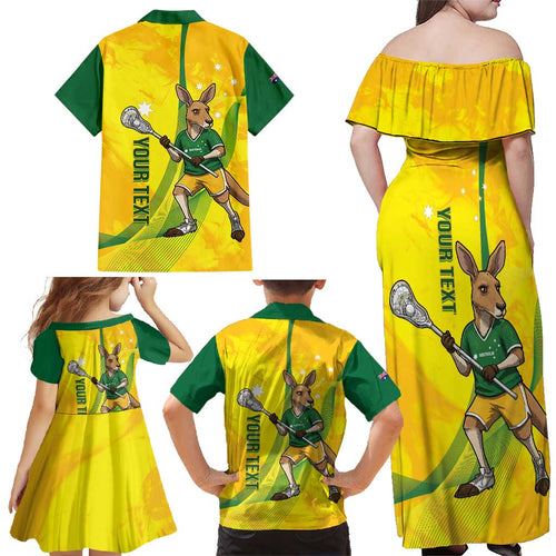 Personalised Australia Lacrosse Family Matching Off Shoulder Maxi Dress and Hawaiian Shirt Go Aussie Kangaroo Dynamic Style