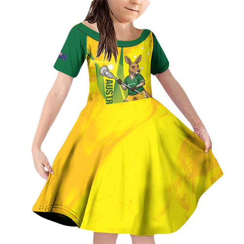 Personalised Australia Lacrosse Family Matching Off Shoulder Short Dress and Hawaiian Shirt Go Aussie Kangaroo Dynamic Style