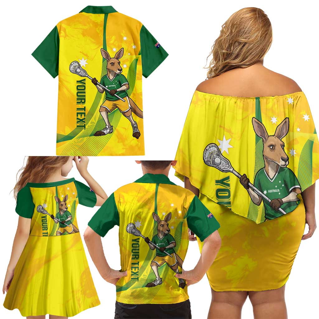 Personalised Australia Lacrosse Family Matching Off Shoulder Short Dress and Hawaiian Shirt Go Aussie Kangaroo Dynamic Style