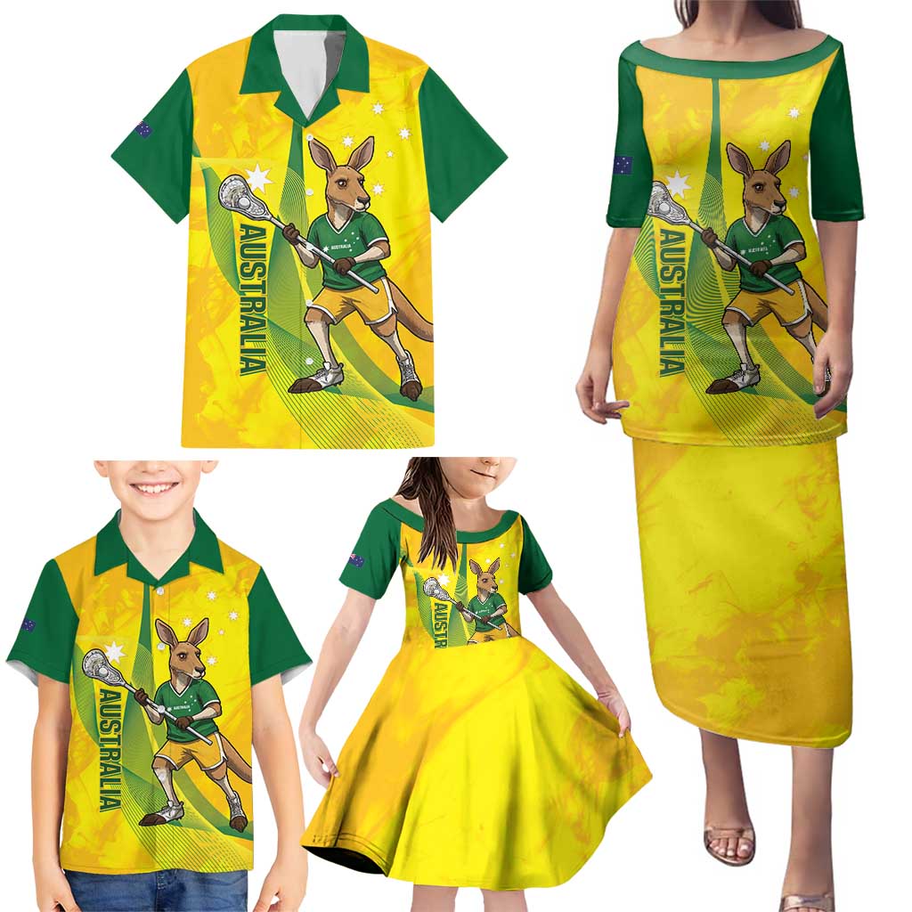 Personalised Australia Lacrosse Family Matching Puletasi and Hawaiian Shirt Go Aussie Kangaroo Dynamic Style