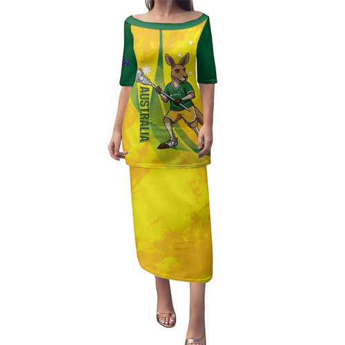 Personalised Australia Lacrosse Family Matching Puletasi and Hawaiian Shirt Go Aussie Kangaroo Dynamic Style