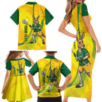 Personalised Australia Lacrosse Family Matching Short Sleeve Bodycon Dress and Hawaiian Shirt Go Aussie Kangaroo Dynamic Style