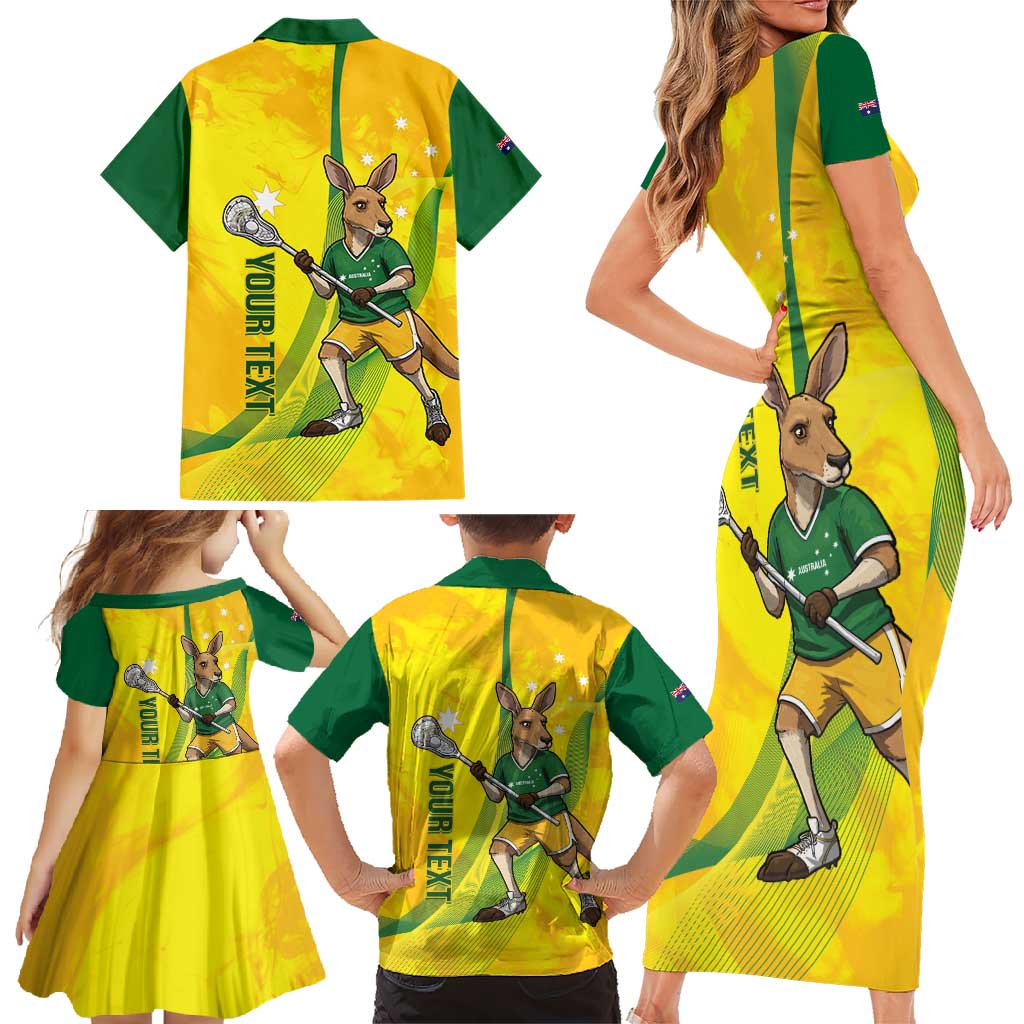 Personalised Australia Lacrosse Family Matching Short Sleeve Bodycon Dress and Hawaiian Shirt Go Aussie Kangaroo Dynamic Style