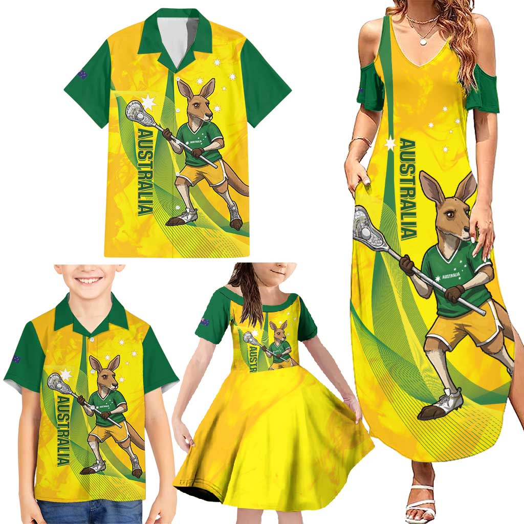 Personalised Australia Lacrosse Family Matching Summer Maxi Dress and Hawaiian Shirt Go Aussie Kangaroo Dynamic Style