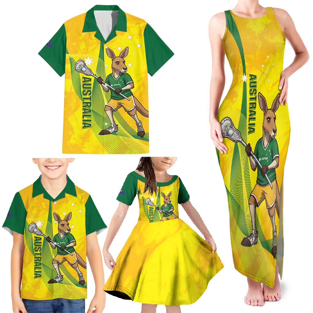 Personalised Australia Lacrosse Family Matching Tank Maxi Dress and Hawaiian Shirt Go Aussie Kangaroo Dynamic Style