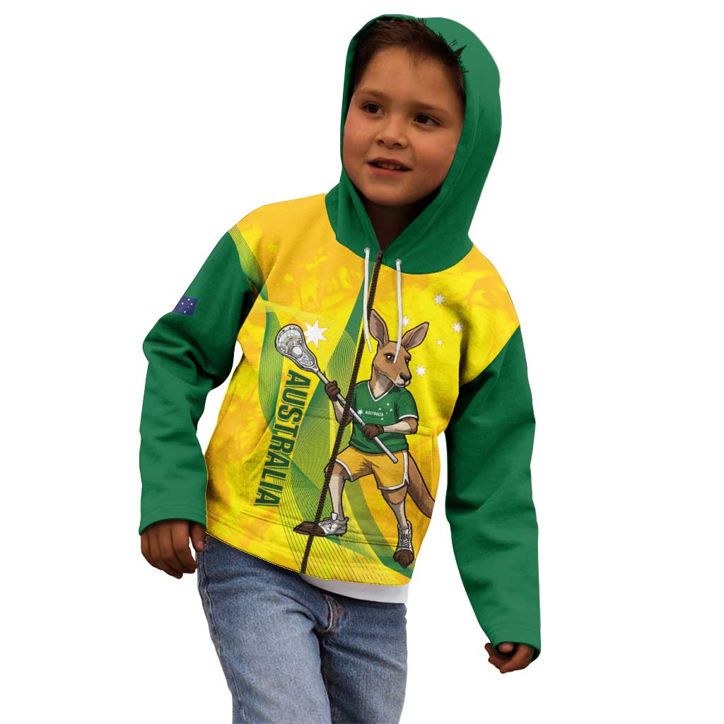 Personalised Australia Lacrosse Kid Hoodie Go Aussie Kangaroo Dynamic Style