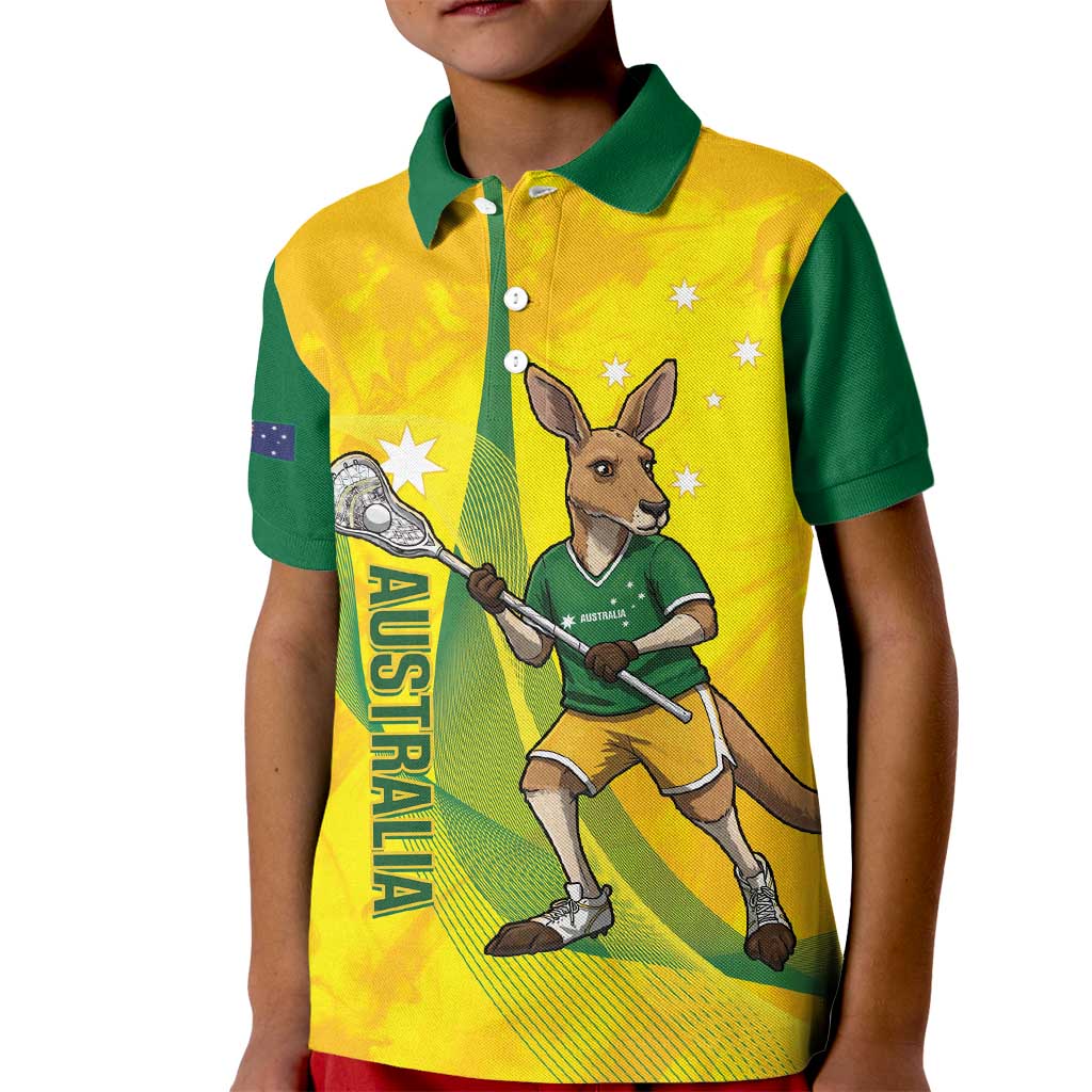 Personalised Australia Lacrosse Kid Polo Shirt Go Aussie Kangaroo Dynamic Style