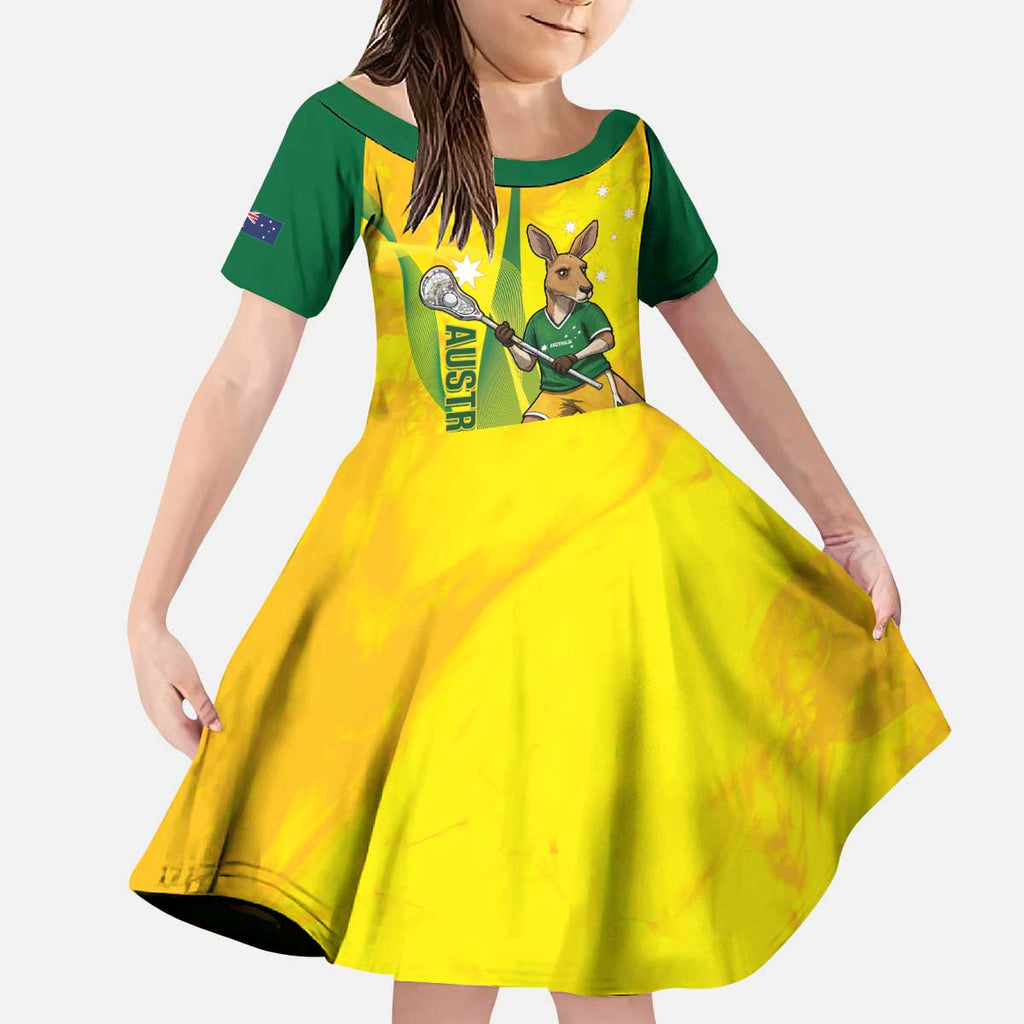 Personalised Australia Lacrosse Kid Short Sleeve Dress Go Aussie Kangaroo Dynamic Style
