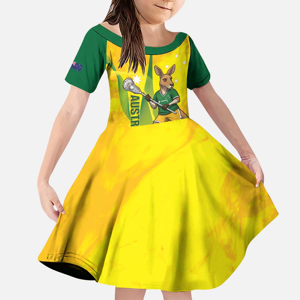 Personalised Australia Lacrosse Kid Short Sleeve Dress Go Aussie Kangaroo Dynamic Style