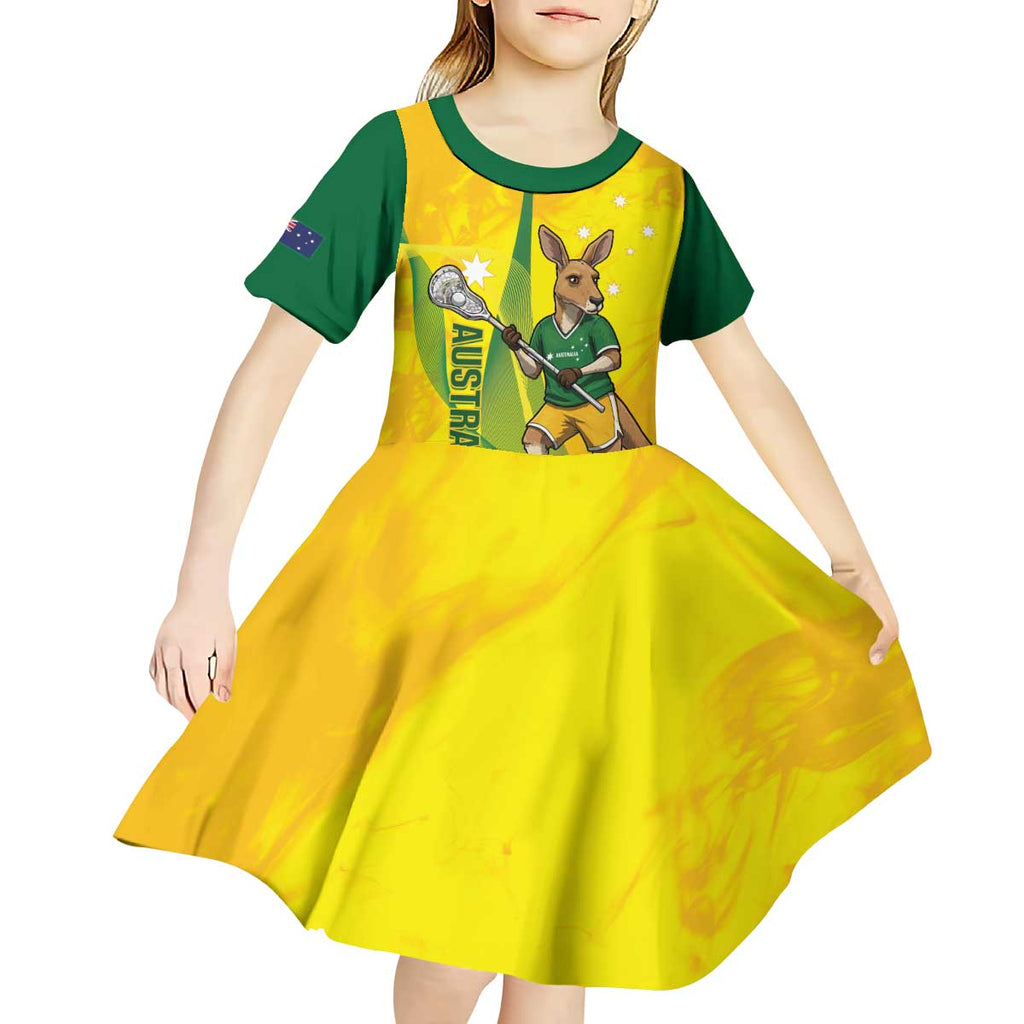Personalised Australia Lacrosse Kid Short Sleeve Dress Go Aussie Kangaroo Dynamic Style