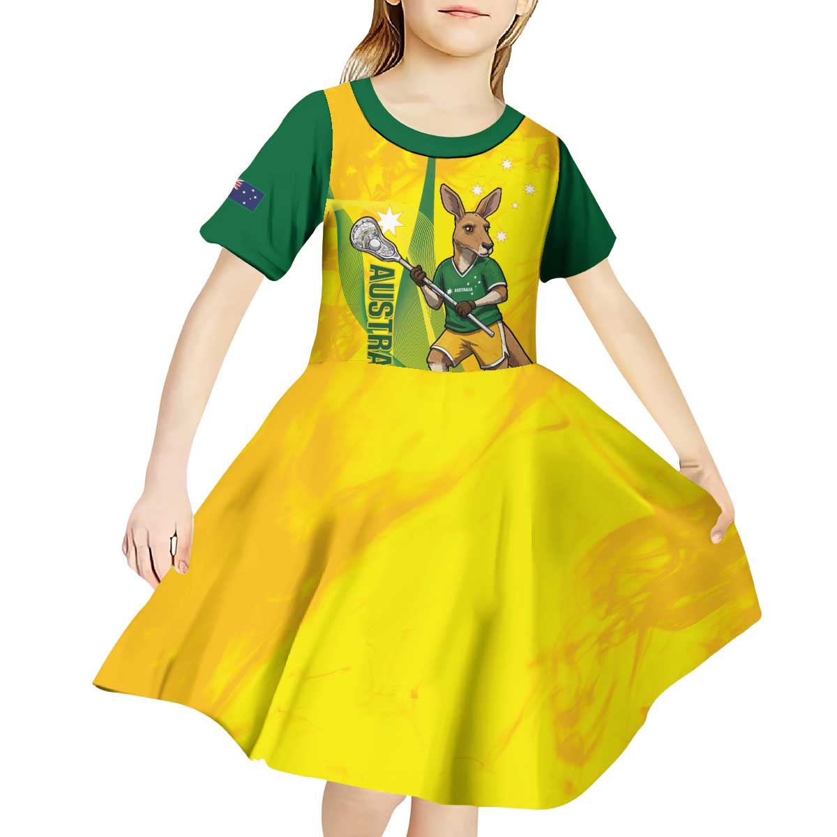 Personalised Australia Lacrosse Kid Short Sleeve Dress Go Aussie Kangaroo Dynamic Style