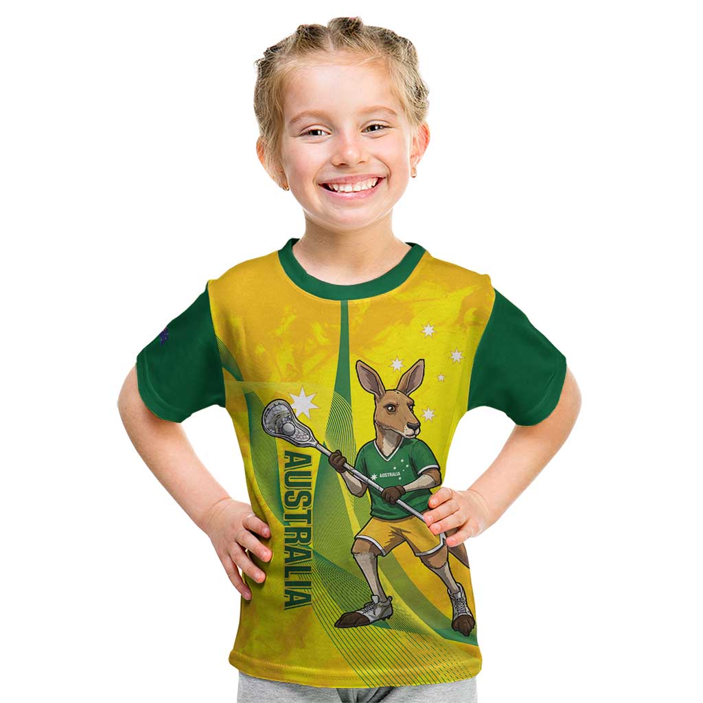 Personalised Australia Lacrosse Kid T Shirt Go Aussie Kangaroo Dynamic Style