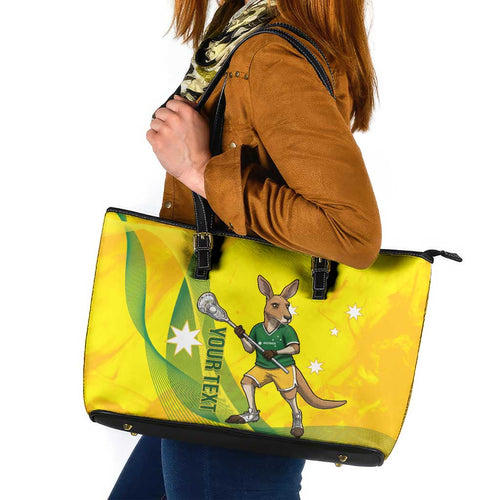 Personalised Australia Lacrosse Leather Tote Bag Go Aussie Kangaroo Dynamic Style