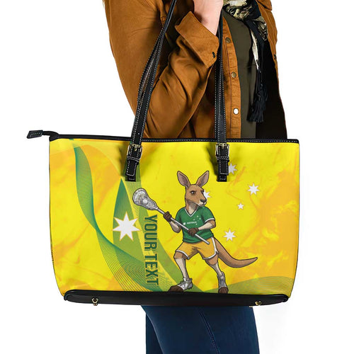 Personalised Australia Lacrosse Leather Tote Bag Go Aussie Kangaroo Dynamic Style