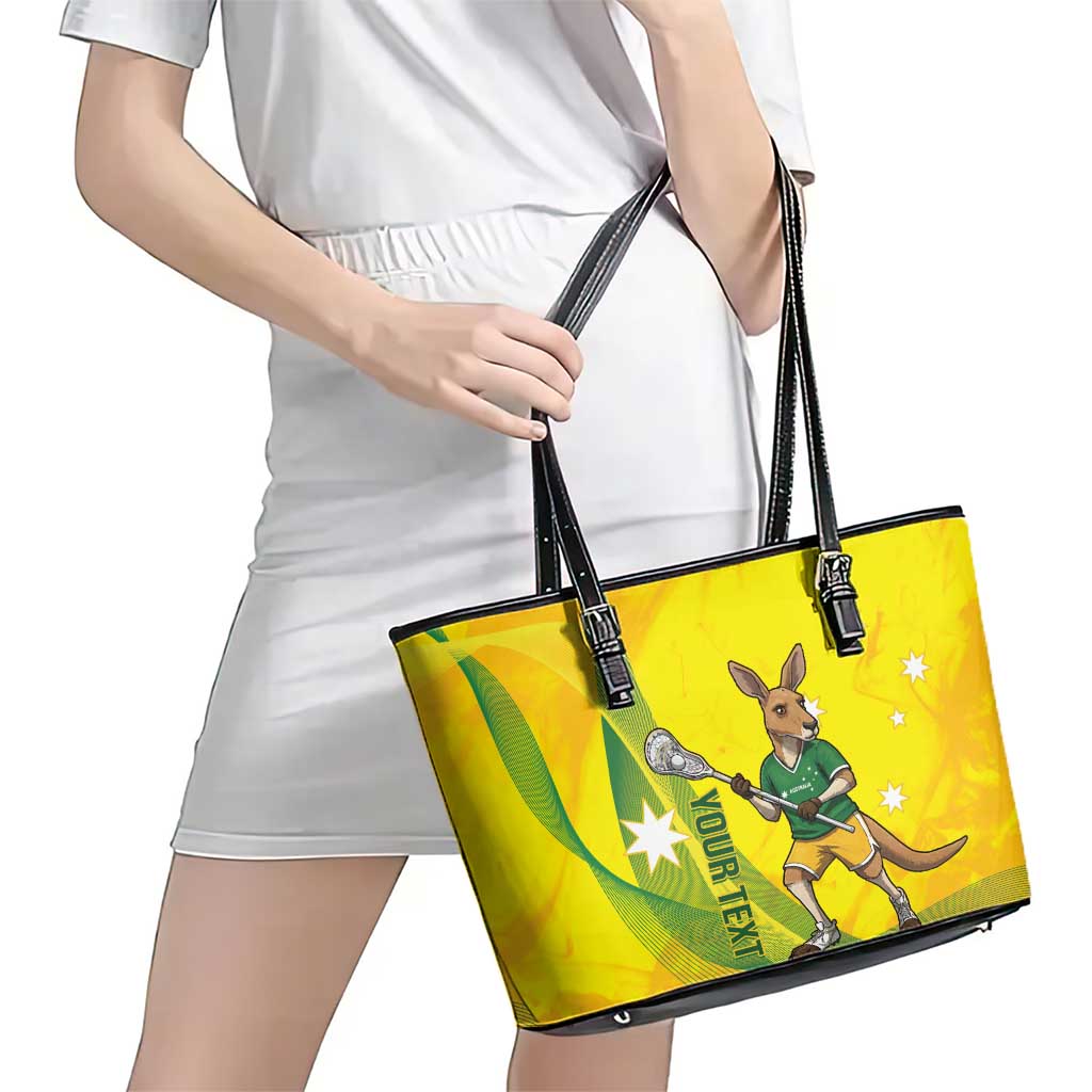 Personalised Australia Lacrosse Leather Tote Bag Go Aussie Kangaroo Dynamic Style