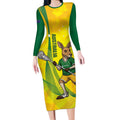 Personalised Australia Lacrosse Long Sleeve Bodycon Dress Go Aussie Kangaroo Dynamic Style