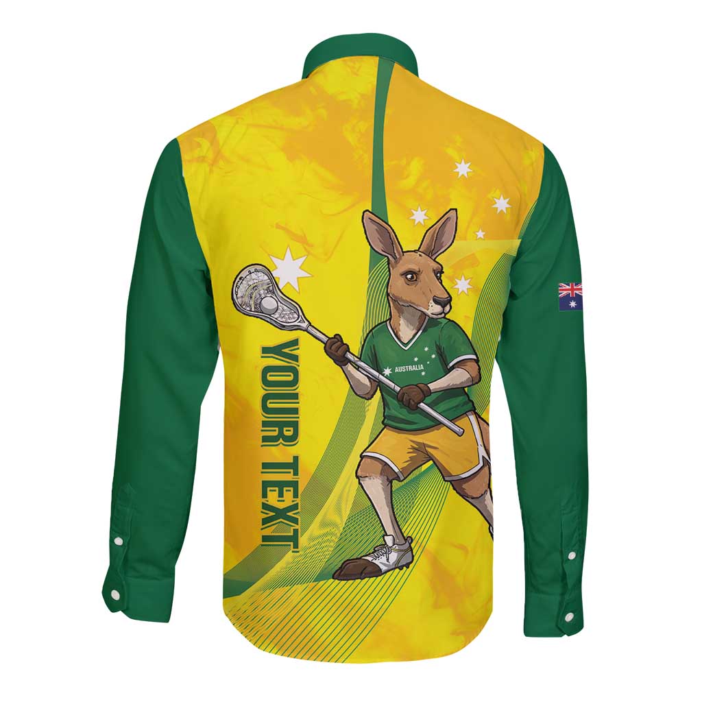 Personalised Australia Lacrosse Long Sleeve Button Shirt Go Aussie Kangaroo Dynamic Style