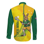 Personalised Australia Lacrosse Long Sleeve Button Shirt Go Aussie Kangaroo Dynamic Style