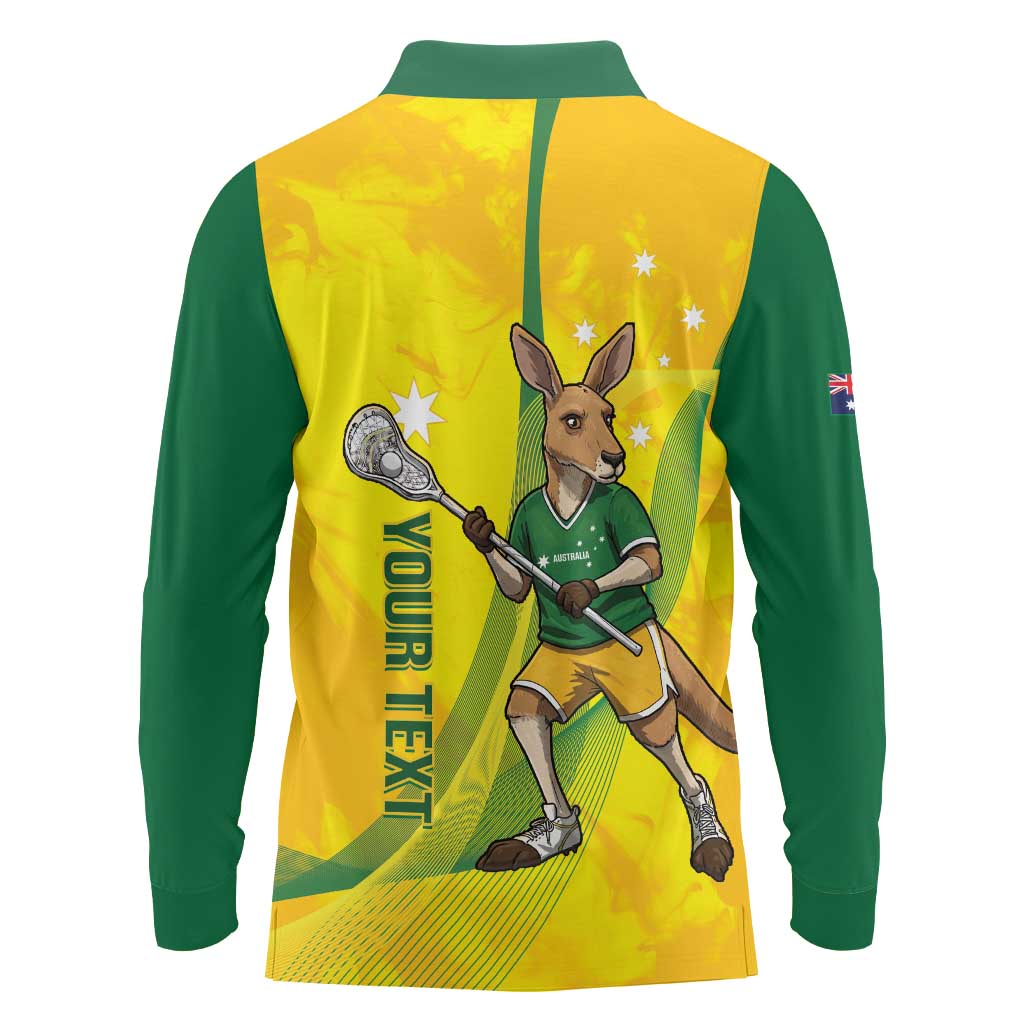 Personalised Australia Lacrosse Long Sleeve Polo Shirt Go Aussie Kangaroo Dynamic Style