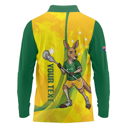 Personalised Australia Lacrosse Long Sleeve Polo Shirt Go Aussie Kangaroo Dynamic Style