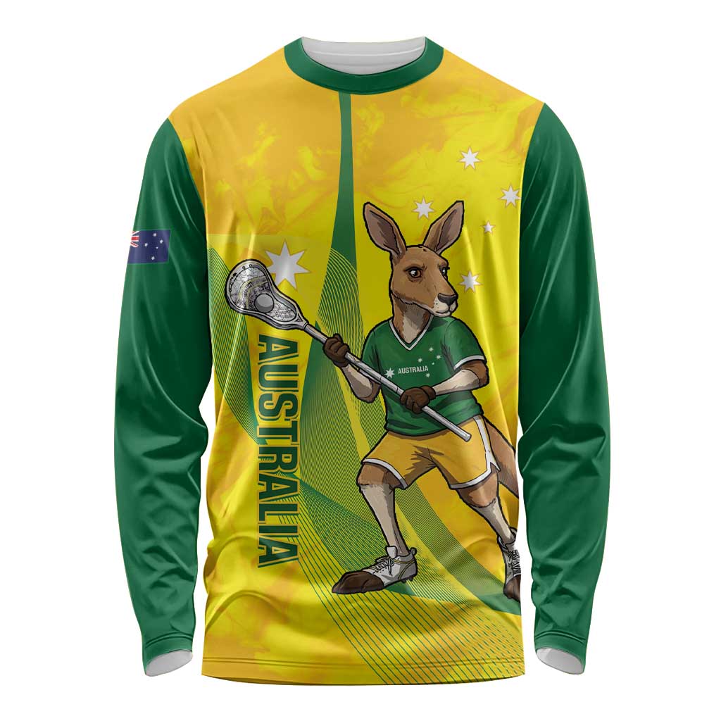 Personalised Australia Lacrosse Long Sleeve Shirt Go Aussie Kangaroo Dynamic Style